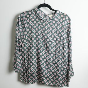 Boden Pink Green Mod Floral Retro Sleek Blouse